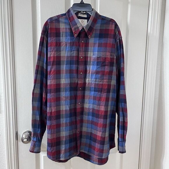 Viyella Plaid Cotton Wool Blend Button Up Shirt Colorful Canada Men's Size Large - Picture 1 of 11